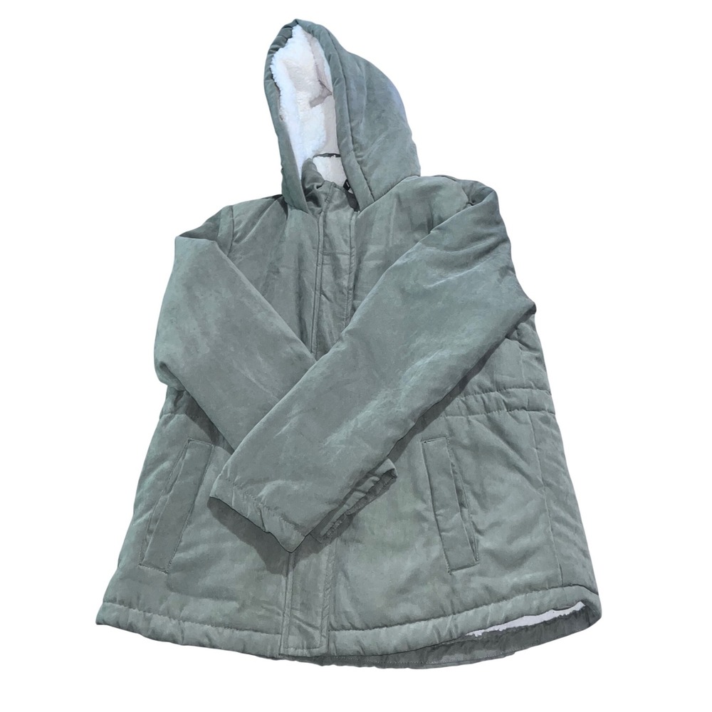 Ci‎ Sono Womens Padded Jacket Olive Green Sherpa Lined Hooded Winter Coat Medium